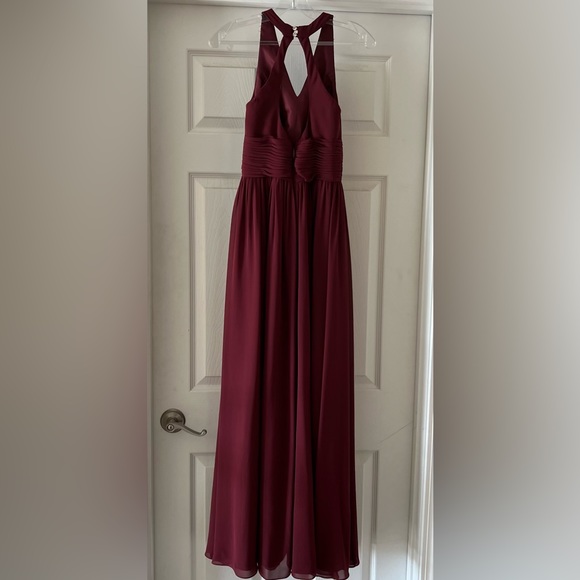 Azazie Natasha A-Line Pleated Chiffon Bridesmaid Dress Burgundy Size 4 - Picture 2 of 10